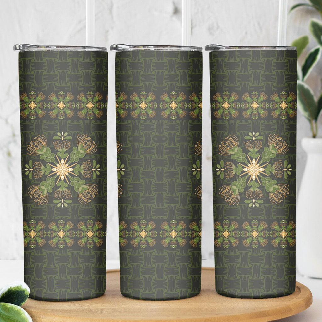 Hawaii Ohia Lehua Squares Skinny Tumbler Hawaiian Quilt Inspired Floral Pattern