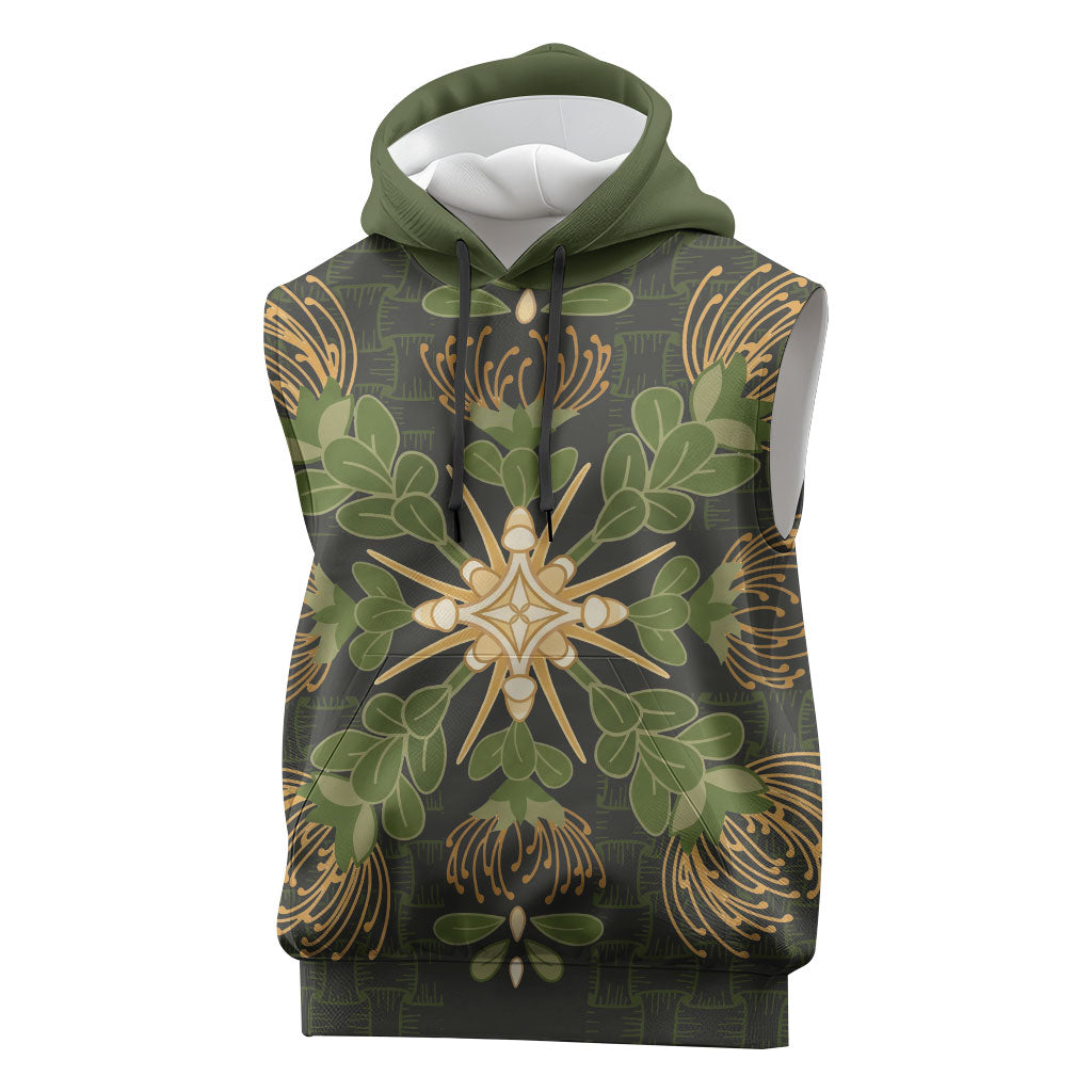 Hawaii Ohia Lehua Squares Sleeveless Hoodie Hawaiian Quilt Inspired Floral Pattern LT9 Green - Polynesian Pride