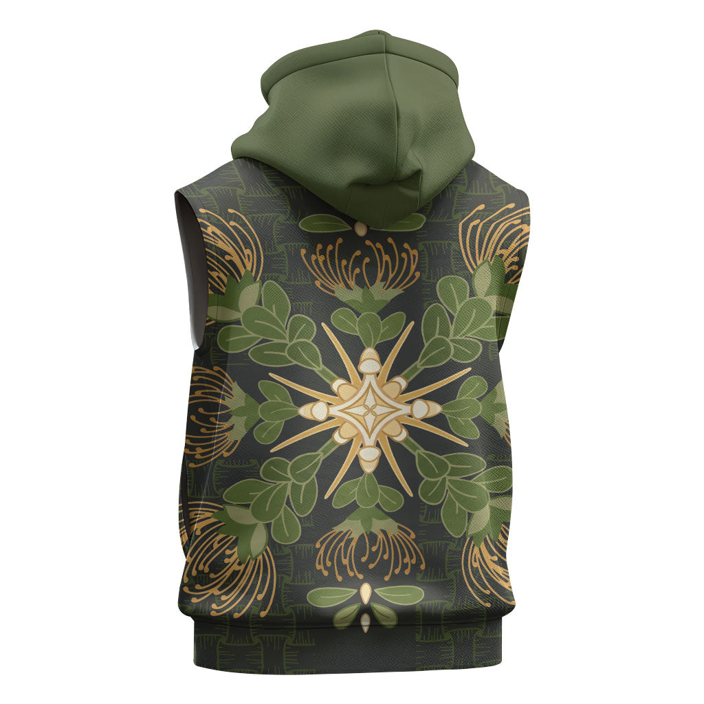 Hawaii Ohia Lehua Squares Sleeveless Hoodie Hawaiian Quilt Inspired Floral Pattern