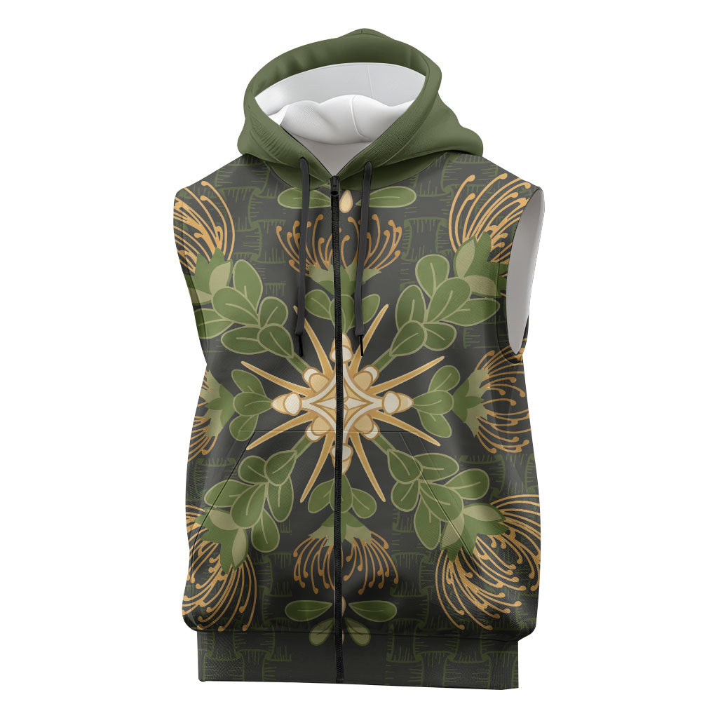 Hawaii Ohia Lehua Squares Sleeveless Zip Hoodie Hawaiian Quilt Inspired Floral Pattern