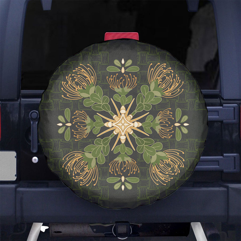 Hawaii Ohia Lehua Squares Spare Tire Cover Hawaiian Quilt Inspired Floral Pattern LT9 No hole Green - Polynesian Pride