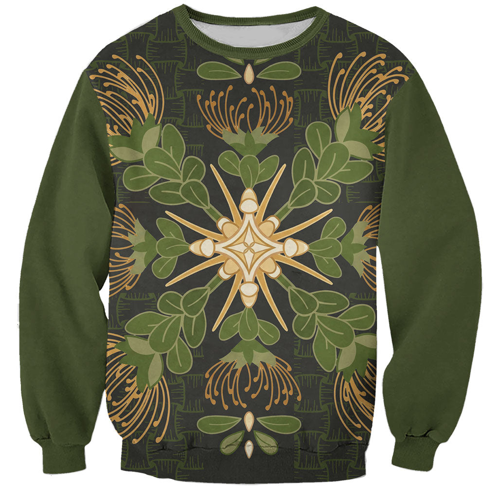 Hawaii Ohia Lehua Squares Sweatshirt Hawaiian Quilt Inspired Floral Pattern