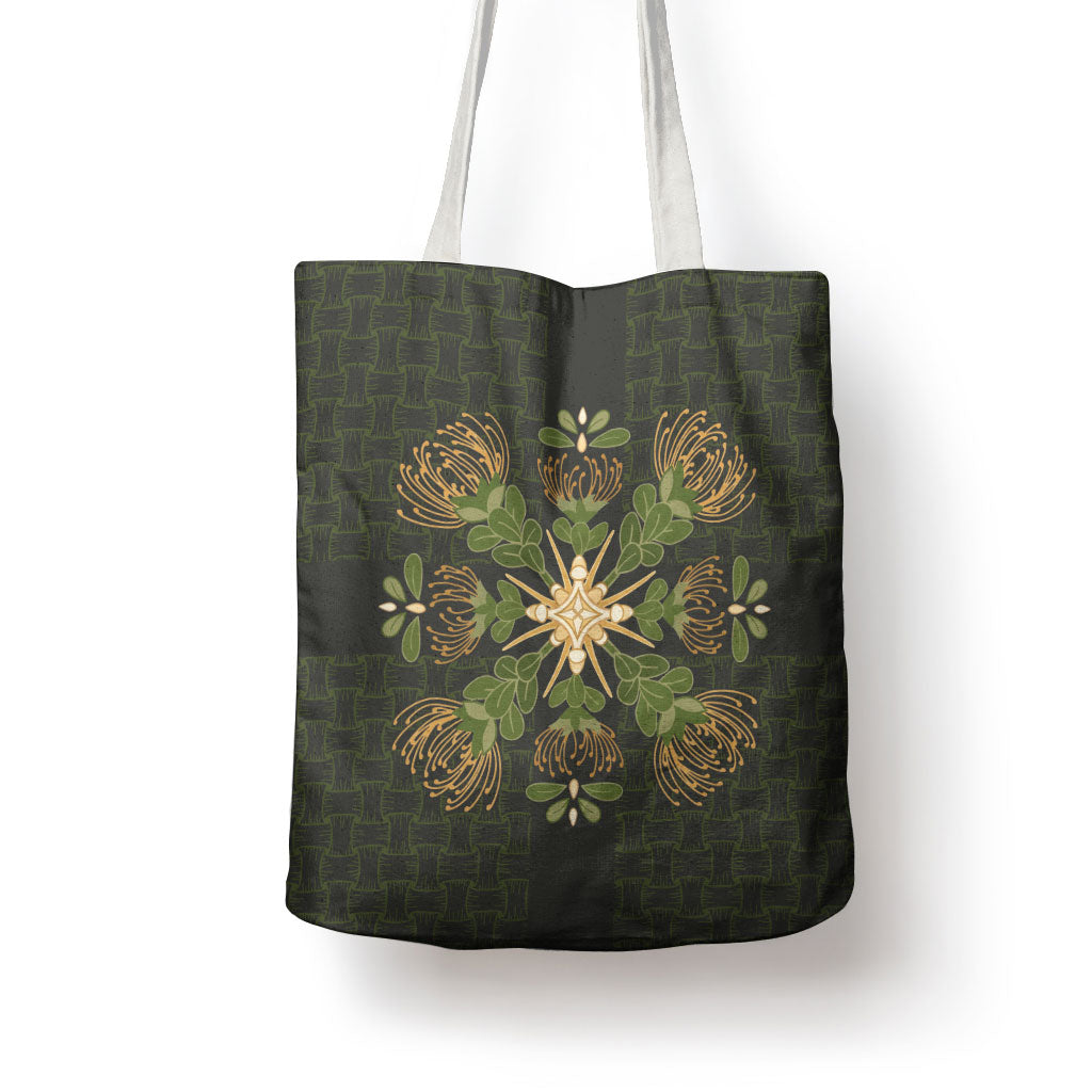 Hawaii Ohia Lehua Squares Tote Bag Hawaiian Quilt Inspired Floral Pattern
