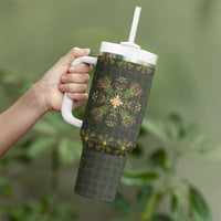 Hawaii Ohia Lehua Squares Tumbler With Handle Hawaiian Quilt Inspired Floral Pattern