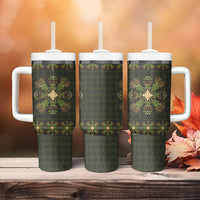 Hawaii Ohia Lehua Squares Tumbler With Handle Hawaiian Quilt Inspired Floral Pattern