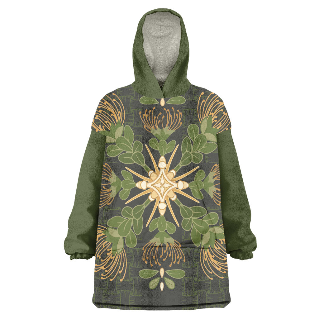 Hawaii Ohia Lehua Squares Wearable Blanket Hoodie Hawaiian Quilt Inspired Floral Pattern