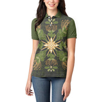 Hawaii Ohia Lehua Squares Women Polo Shirt Hawaiian Quilt Inspired Floral Pattern