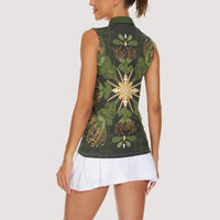 Hawaii Ohia Lehua Squares Women Sleeveless Polo Shirt Hawaiian Quilt Inspired Floral Pattern
