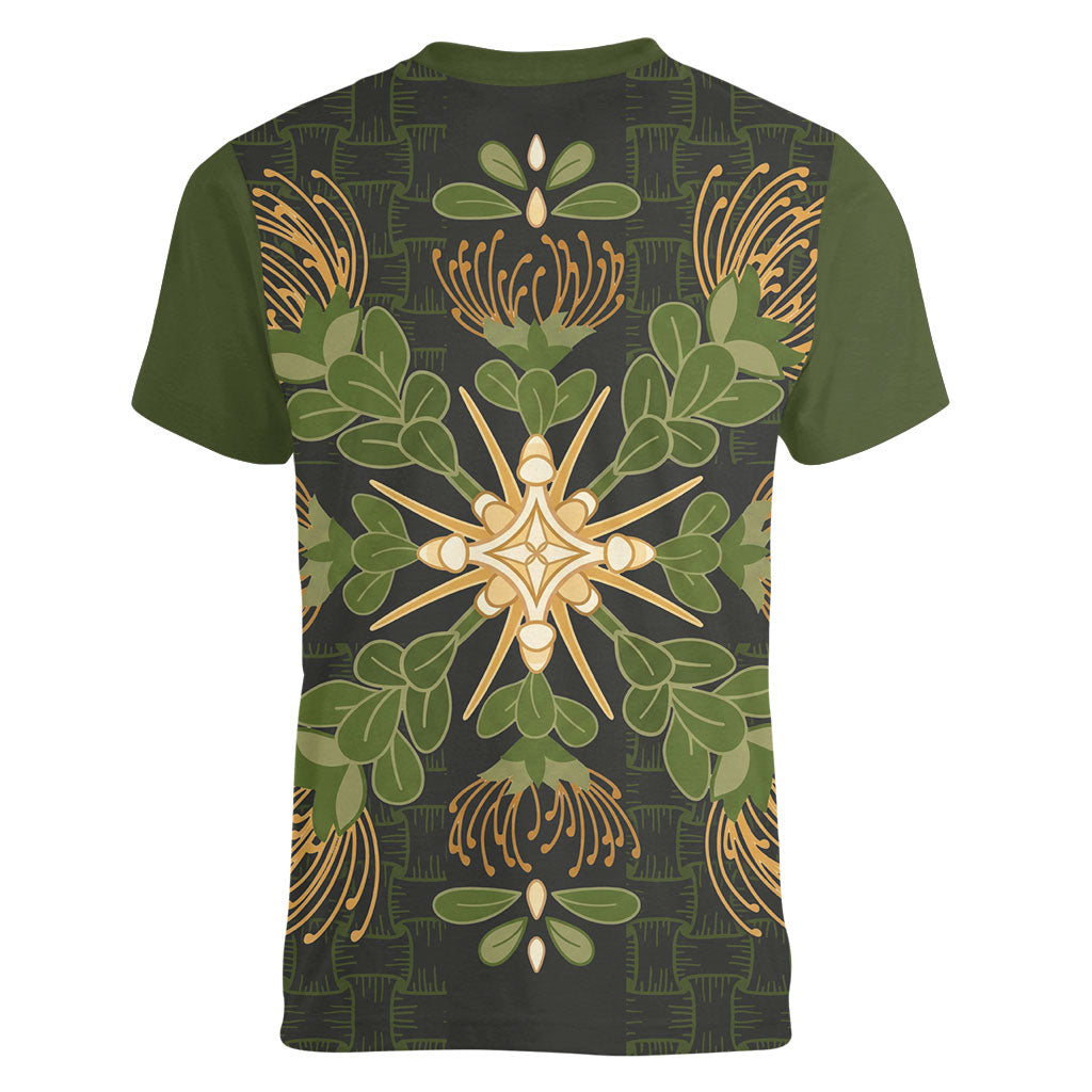 Hawaii Ohia Lehua Squares Women V-Neck T-Shirt Hawaiian Quilt Inspired Floral Pattern
