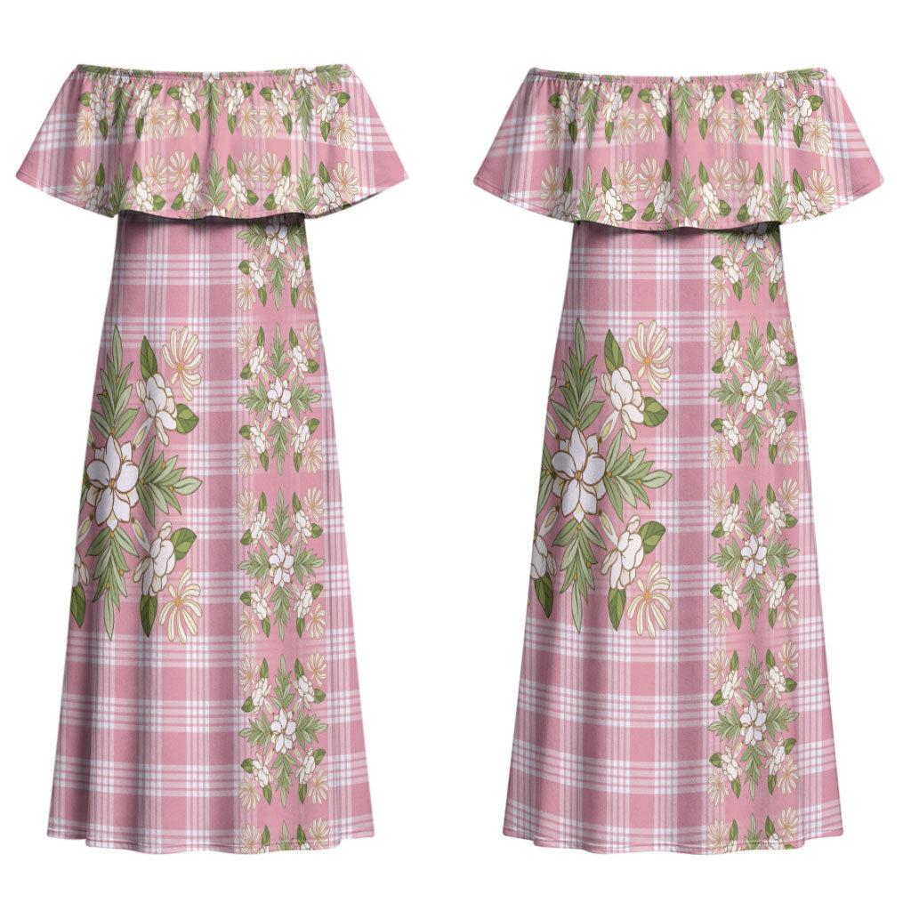 Akala Hamele Hawai'i Palaka Squares Maile Leaf Couples Matching Off Shoulder Maxi Dress and Hawaiian Shirt Flowers Hawaiian Quilt Patterns