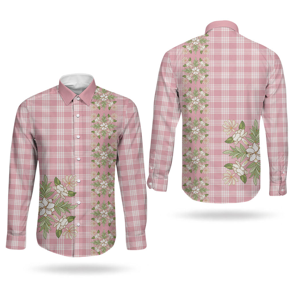 Akala Hamele Hawai'i Palaka Squares Maile Leaf Couples Matching Off Shoulder Maxi Dress and Long Sleeve Button Shirt Flowers Hawaiian Quilt Patterns
