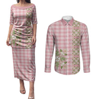 Akala Hamele Hawai'i Palaka Squares Maile Leaf Couples Matching Puletasi and Long Sleeve Button Shirt Flowers Hawaiian Quilt Patterns