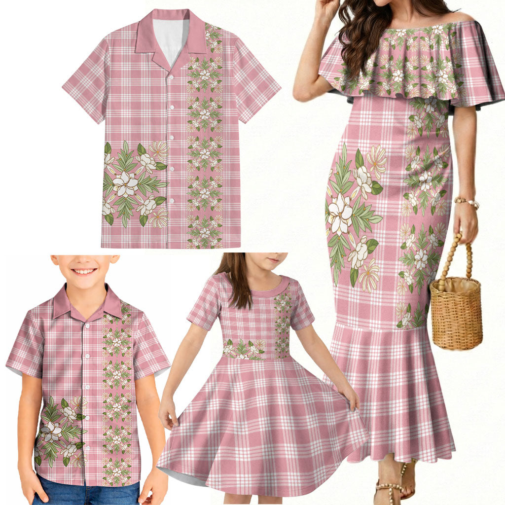 Akala Hamele Hawai'i Palaka Squares Maile Leaf Family Matching Mermaid Dress and Hawaiian Shirt Flowers Hawaiian Quilt Patterns