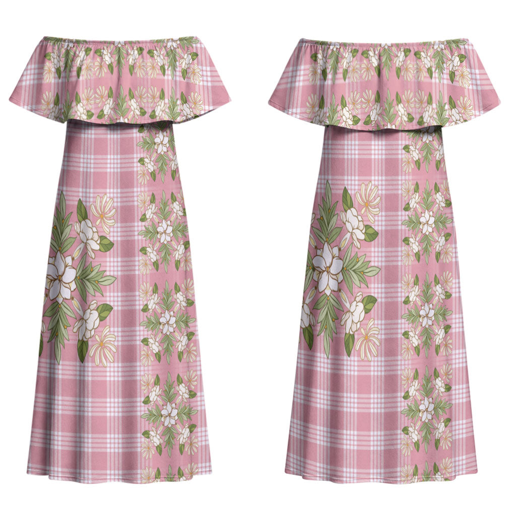 Akala Hamele Hawai'i Palaka Squares Maile Leaf Family Matching Off Shoulder Maxi Dress and Hawaiian Shirt Flowers Hawaiian Quilt Patterns