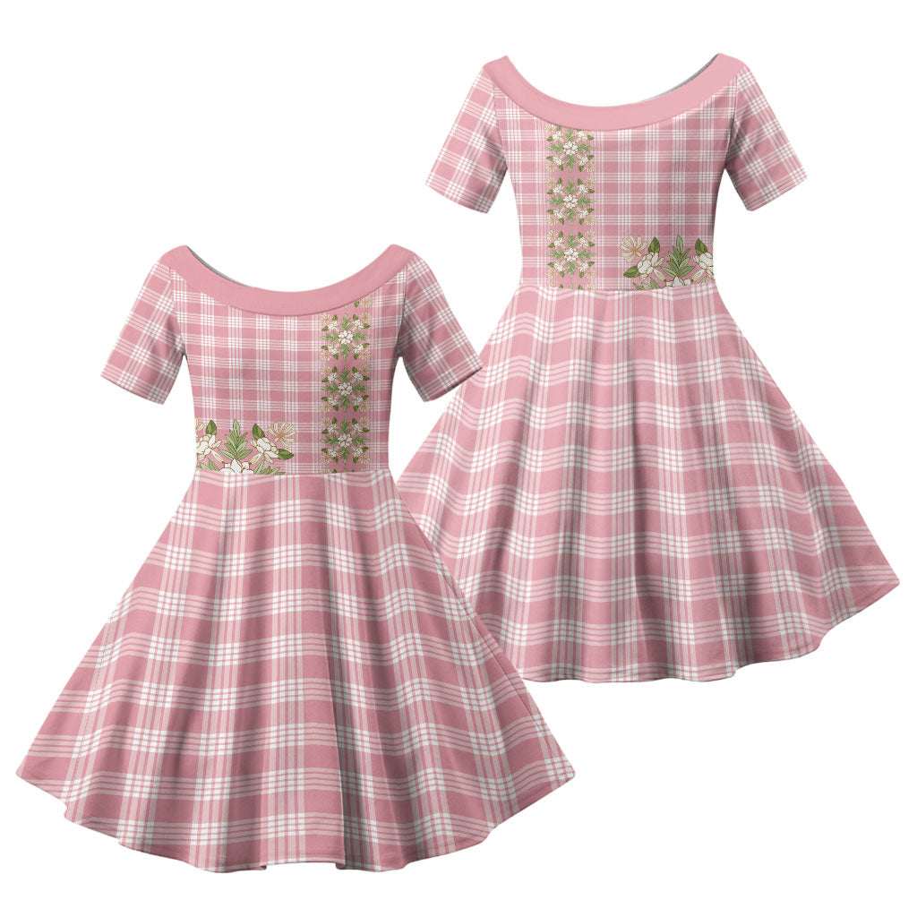 Akala Hamele Hawai'i Palaka Squares Maile Leaf Family Matching Off Shoulder Maxi Dress and Hawaiian Shirt Flowers Hawaiian Quilt Patterns