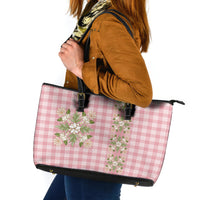 Akala Hamele Hawai'i Palaka Squares Maile Leaf Leather Tote Bag Flowers Hawaiian Quilt Patterns