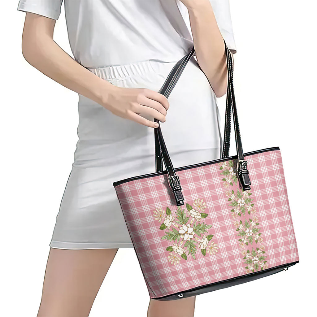 Akala Hamele Hawai'i Palaka Squares Maile Leaf Leather Tote Bag Flowers Hawaiian Quilt Patterns