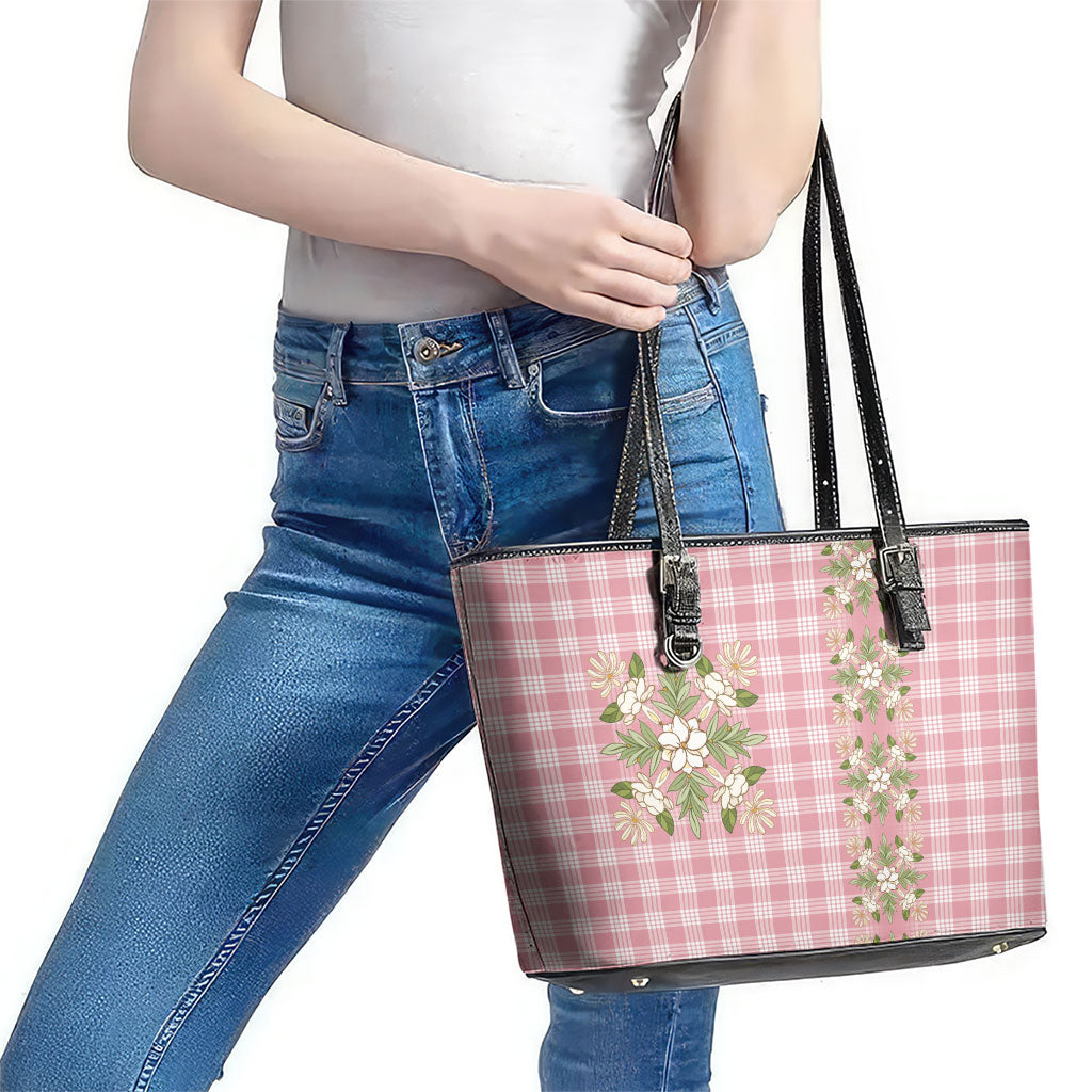 Akala Hamele Hawai'i Palaka Squares Maile Leaf Leather Tote Bag Flowers Hawaiian Quilt Patterns
