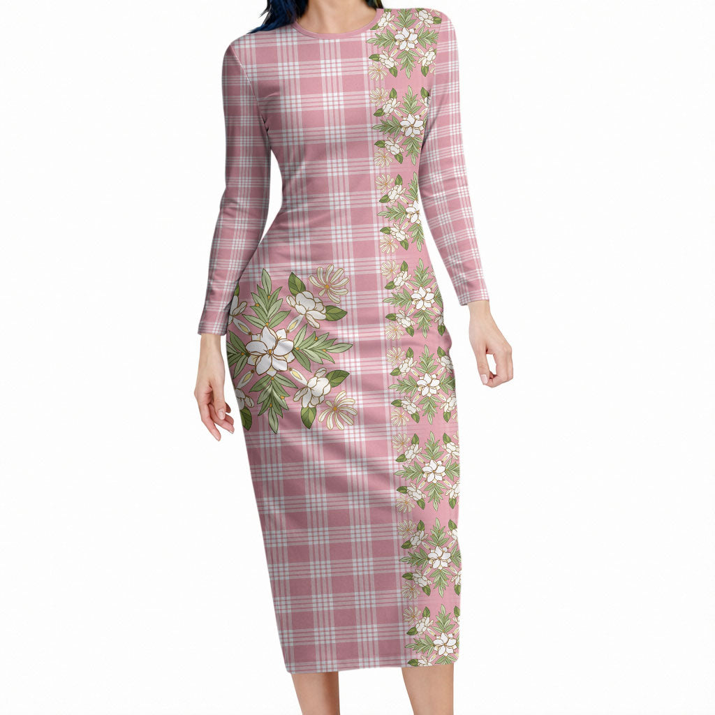Akala Hamele Hawai'i Palaka Squares Maile Leaf Long Sleeve Bodycon Dress Flowers Hawaiian Quilt Patterns