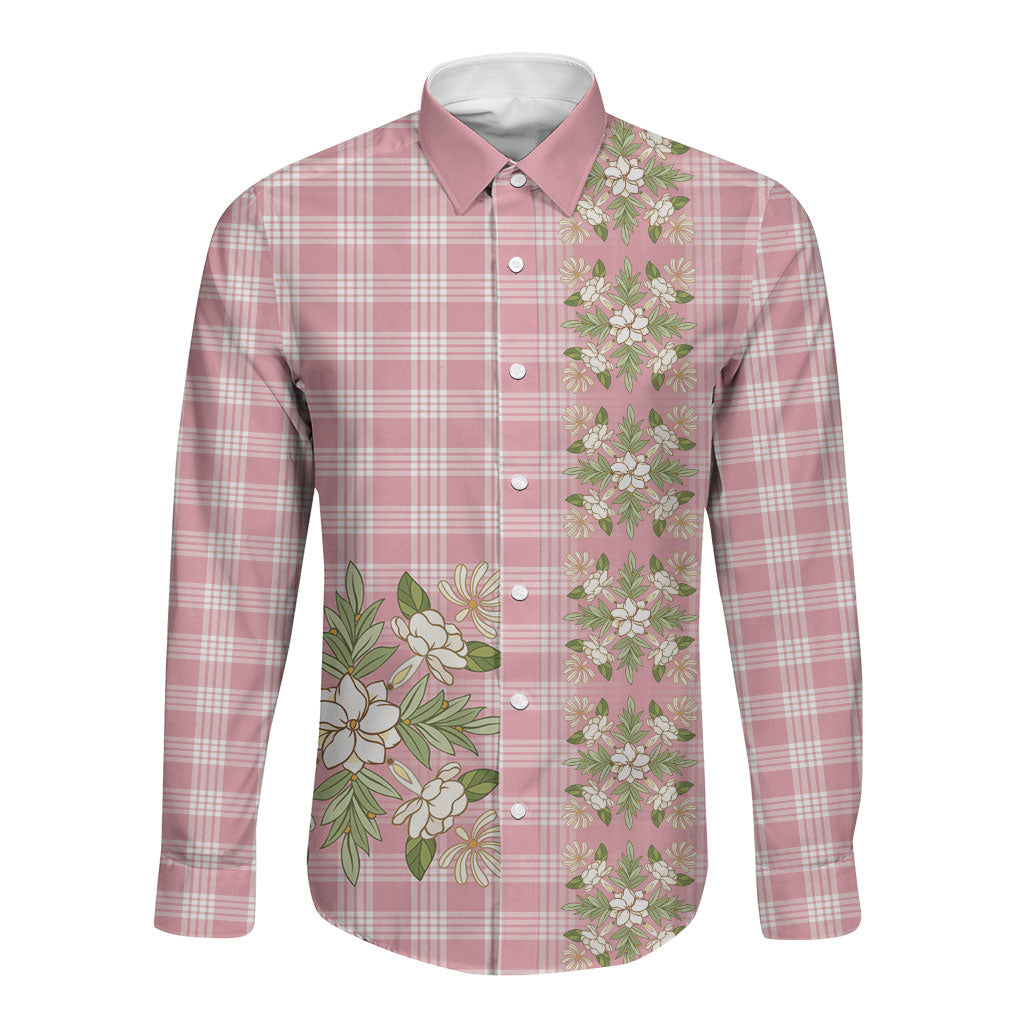 Akala Hamele Hawai'i Palaka Squares Maile Leaf Long Sleeve Button Shirt Flowers Hawaiian Quilt Patterns LT9 Unisex Dusty Rose - Polynesian Pride
