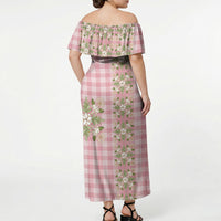 Akala Hamele Hawai'i Palaka Squares Maile Leaf Off Shoulder Maxi Dress Flowers Hawaiian Quilt Patterns
