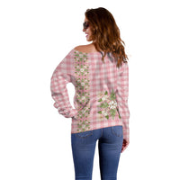 Akala Hamele Hawai'i Palaka Squares Maile Leaf Off Shoulder Sweater Flowers Hawaiian Quilt Patterns