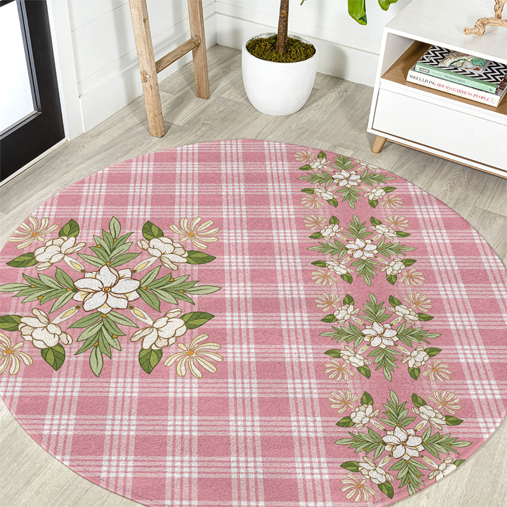 Akala Hamele Hawai'i Palaka Squares Maile Leaf Round Carpet Flowers Hawaiian Quilt Patterns LT9 Dusty Rose - Polynesian Pride