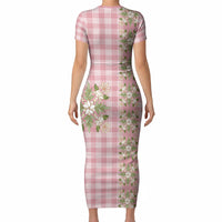 Akala Hamele Hawai'i Palaka Squares Maile Leaf Short Sleeve Bodycon Dress Flowers Hawaiian Quilt Patterns