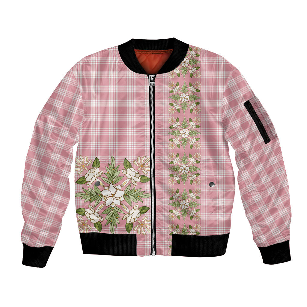 Akala Hamele Hawai'i Palaka Squares Maile Leaf Sleeve Zip Bomber Jacket Flowers Hawaiian Quilt Patterns