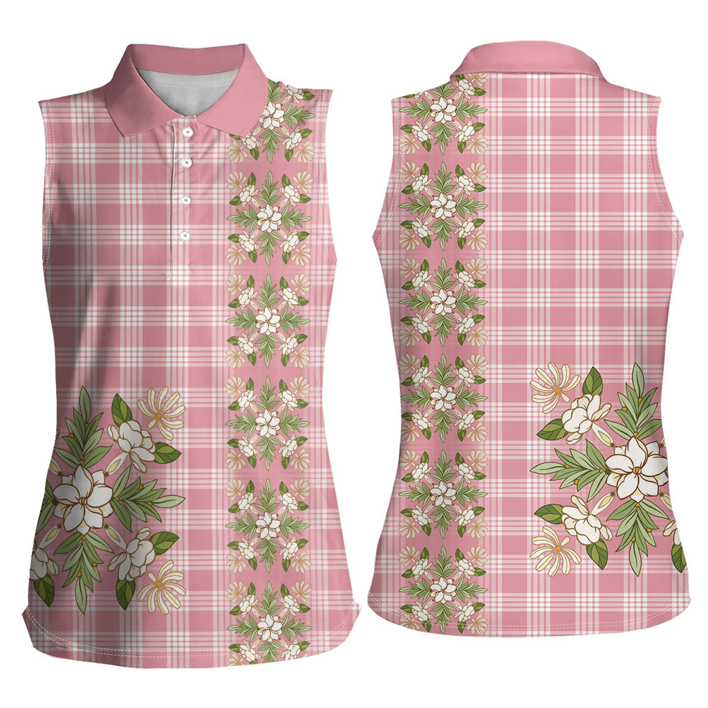 Akala Hamele Hawai'i Palaka Squares Maile Leaf Women Sleeveless Polo Shirt Flowers Hawaiian Quilt Patterns