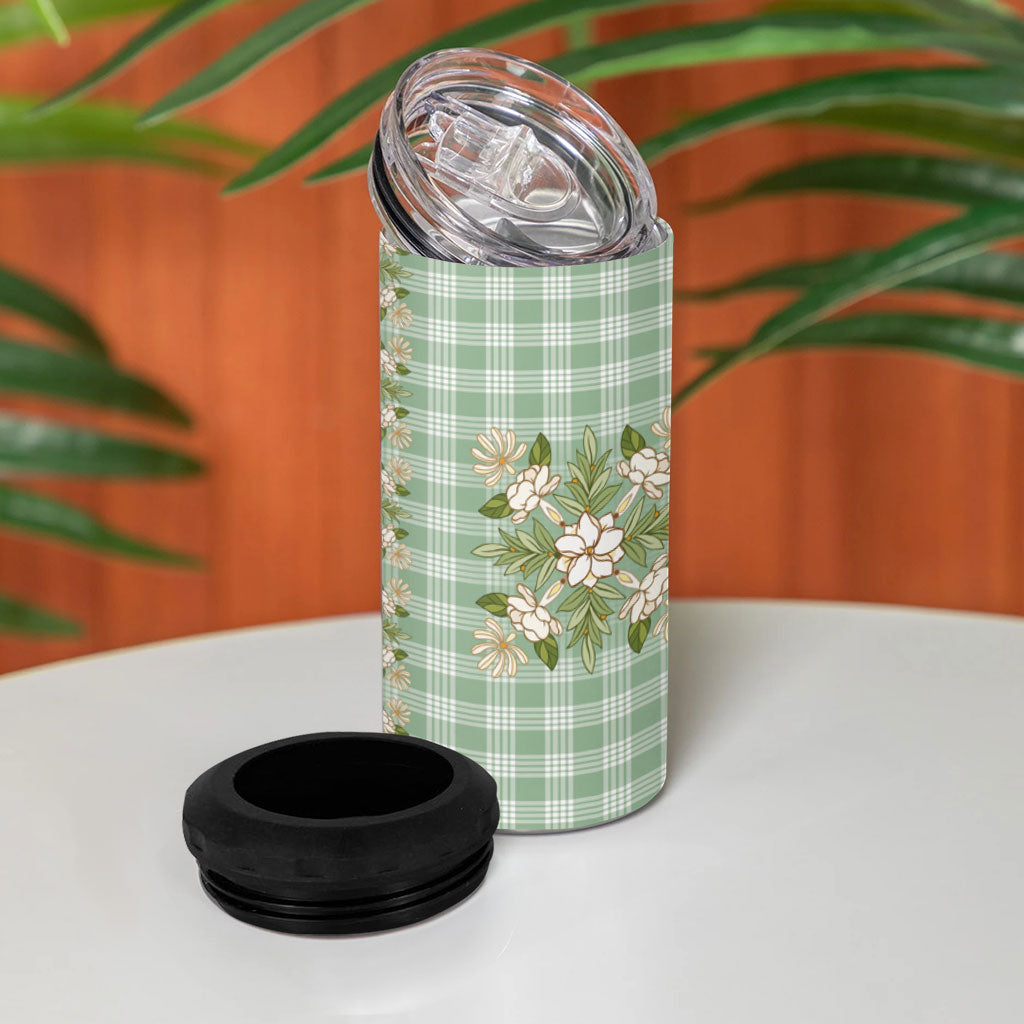 Liko Kukui Hawai'i Palaka Squares Maile Leaf 4 in 1 Can Cooler Tumbler Flowers Hawaiian Quilt Patterns