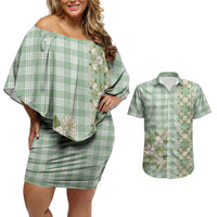 Liko Kukui Hawai'i Palaka Squares Maile Leaf Couples Matching Off Shoulder Short Dress and Hawaiian Shirt Flowers Hawaiian Quilt Patterns