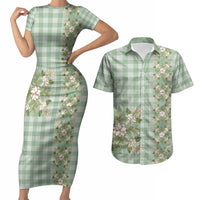 Liko Kukui Hawai'i Palaka Squares Maile Leaf Couples Matching Short Sleeve Bodycon Dress and Hawaiian Shirt Flowers Hawaiian Quilt Patterns