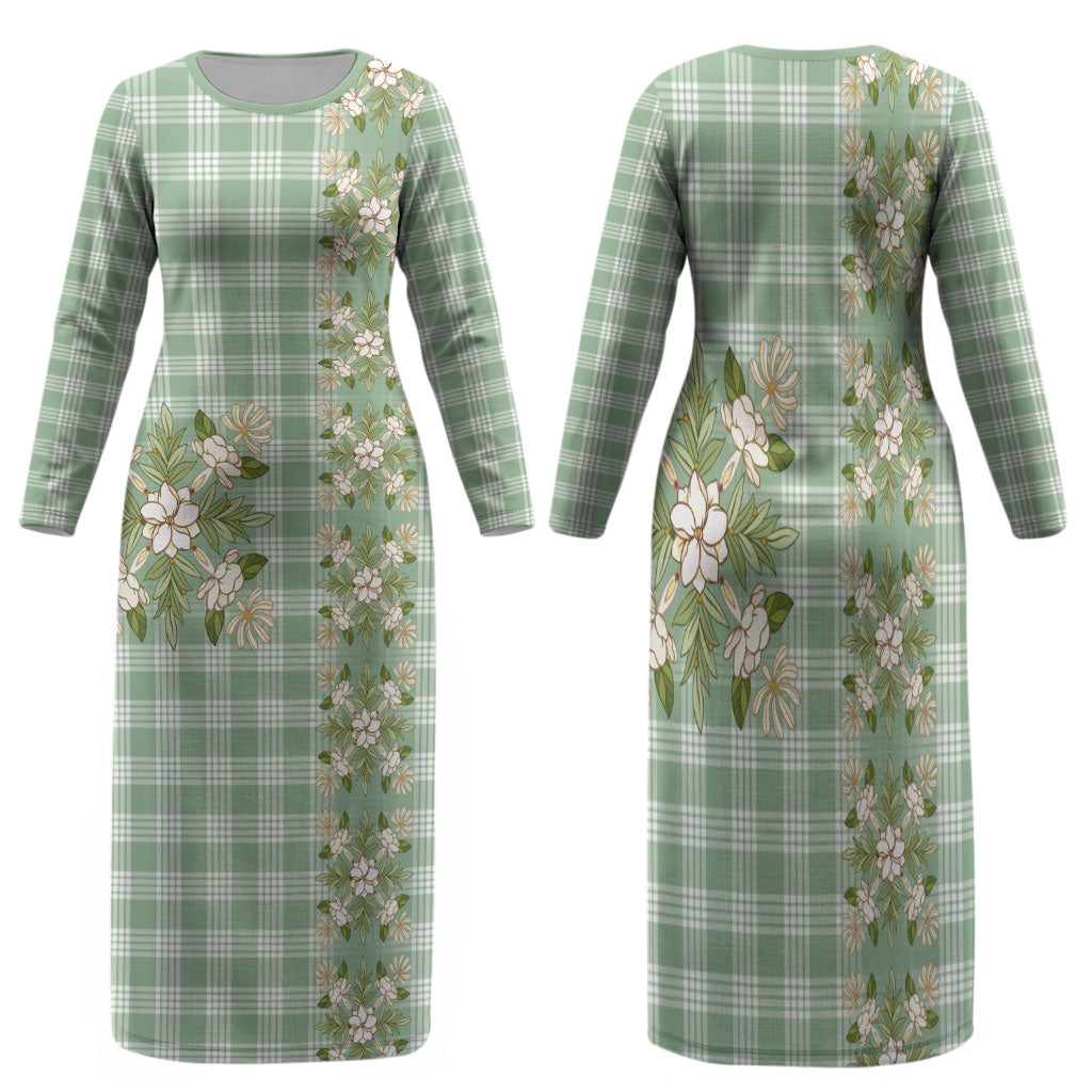 Liko Kukui Hawai'i Palaka Squares Maile Leaf Family Matching Long Sleeve Bodycon Dress and Hawaiian Shirt Flowers Hawaiian Quilt Patterns