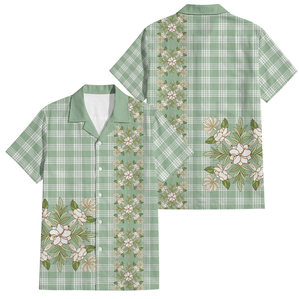 Liko Kukui Hawai'i Palaka Squares Maile Leaf Family Matching Off The Shoulder Long Sleeve Dress and Hawaiian Shirt Flowers Hawaiian Quilt Patterns