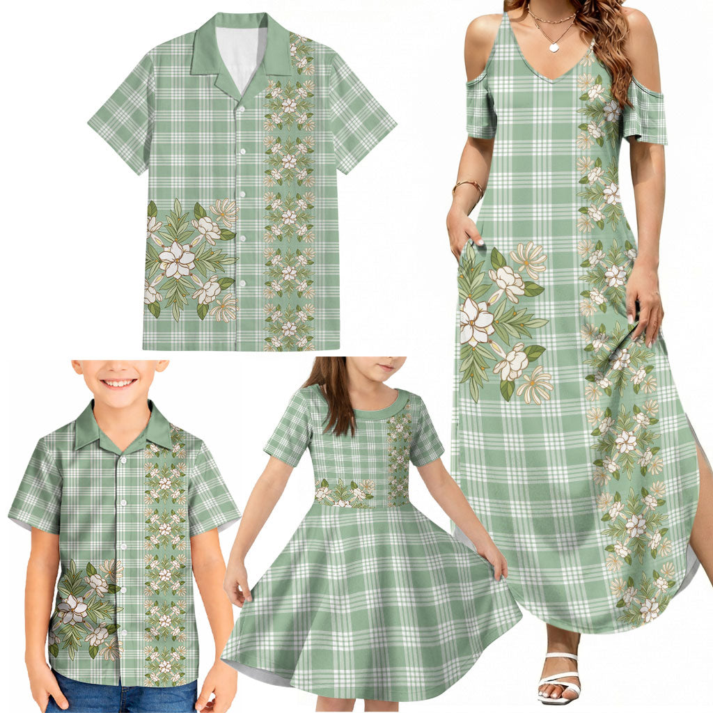 Liko Kukui Hawai'i Palaka Squares Maile Leaf Family Matching Summer Maxi Dress and Hawaiian Shirt Flowers Hawaiian Quilt Patterns LT9 - Polynesian Pride