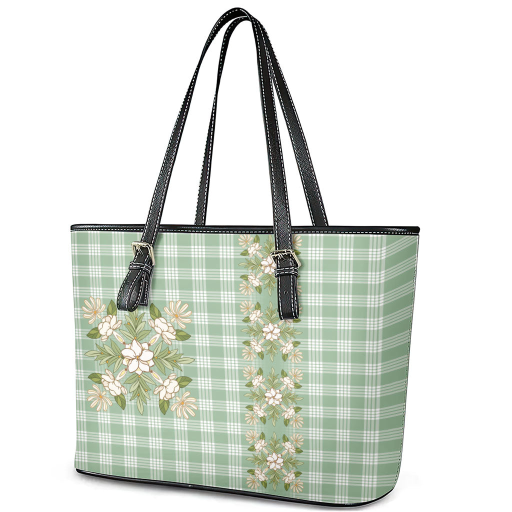Liko Kukui Hawai'i Palaka Squares Maile Leaf Leather Tote Bag Flowers Hawaiian Quilt Patterns