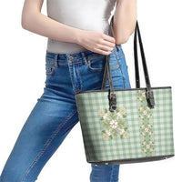 Liko Kukui Hawai'i Palaka Squares Maile Leaf Leather Tote Bag Flowers Hawaiian Quilt Patterns
