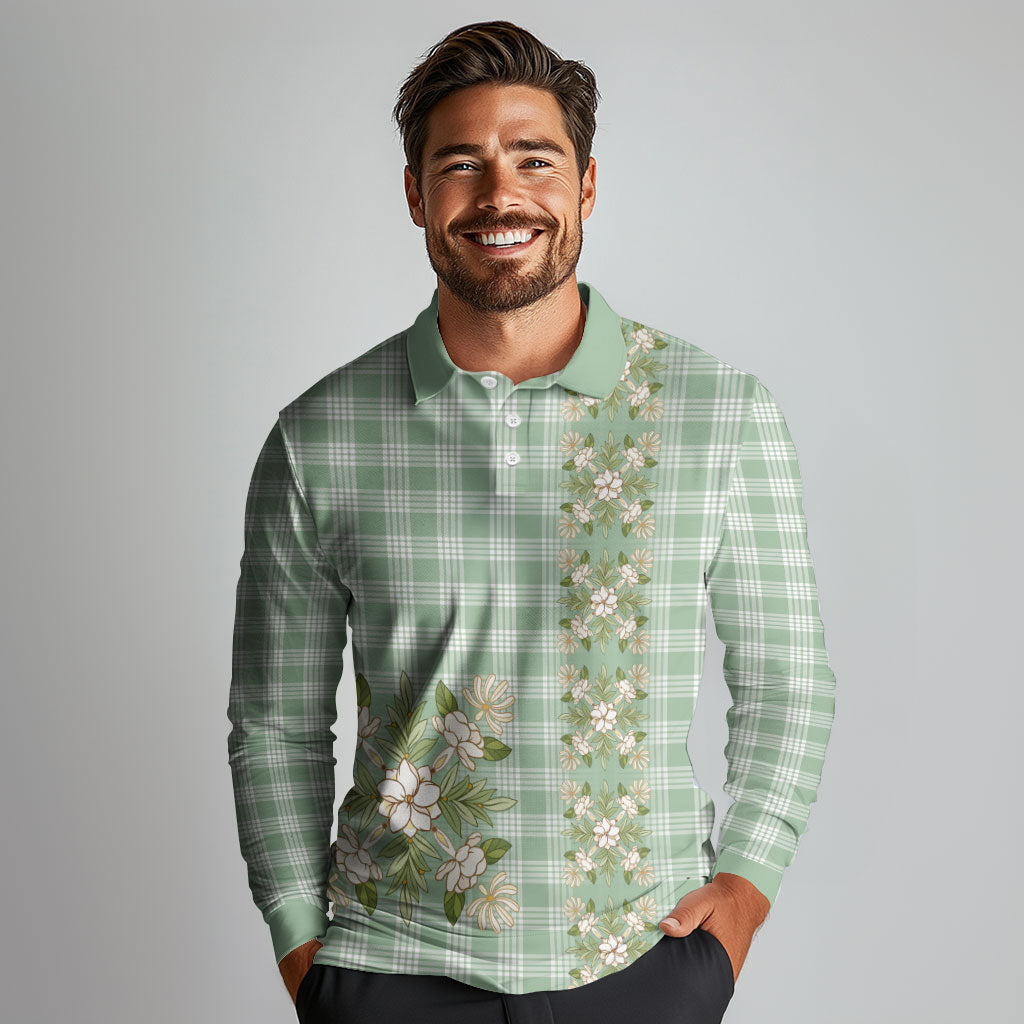 Liko Kukui Hawai'i Palaka Squares Maile Leaf Long Sleeve Polo Shirt Flowers Hawaiian Quilt Patterns