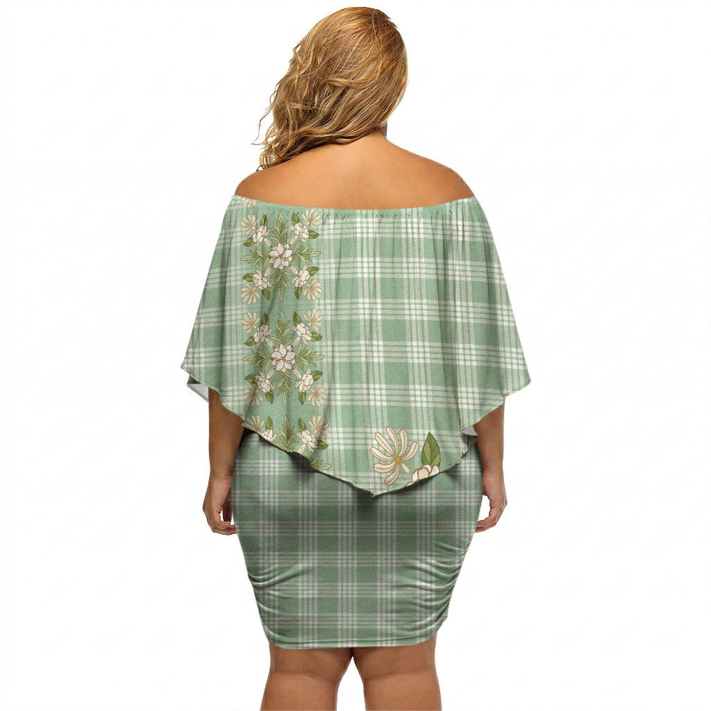 Liko Kukui Hawai'i Palaka Squares Maile Leaf Off Shoulder Short Dress Flowers Hawaiian Quilt Patterns
