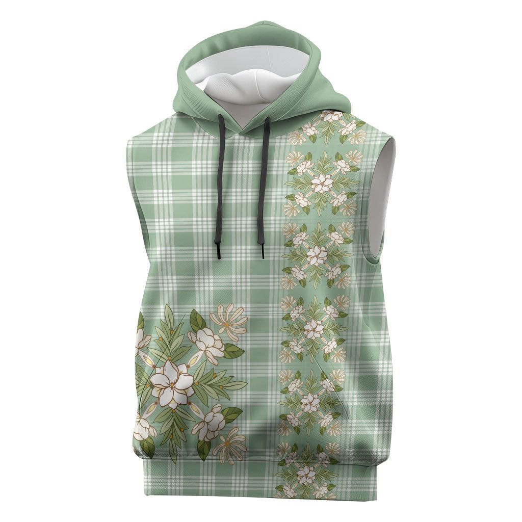 Liko Kukui Hawai'i Palaka Squares Maile Leaf Sleeveless Hoodie Flowers Hawaiian Quilt Patterns LT9 Sage Green - Polynesian Pride