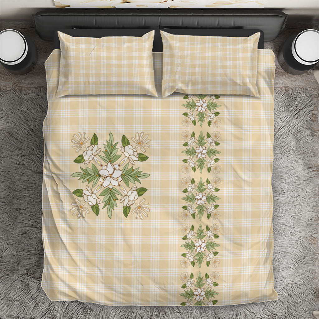Melemele Ahiahia Hawai'i Palaka Squares Maile Leaf Bedding Set Flowers Hawaiian Quilt Patterns LT9 Pastel Yellow - Polynesian Pride