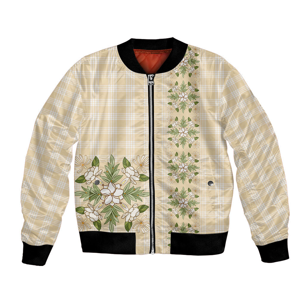 Melemele Ahiahia Hawai'i Palaka Squares Maile Leaf Bomber Jacket Flowers Hawaiian Quilt Patterns LT9 Unisex Pastel Yellow - Polynesian Pride