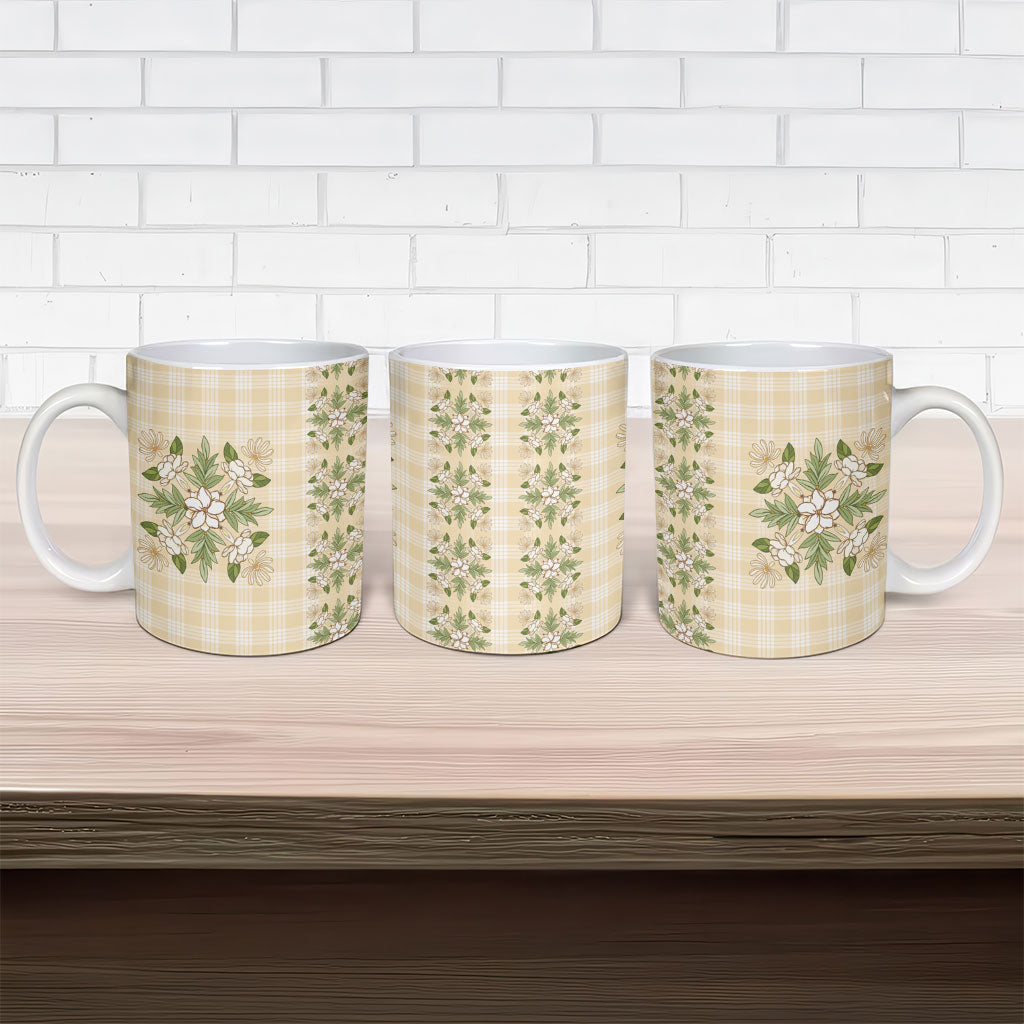 Melemele Ahiahia Hawai'i Palaka Squares Maile Leaf Ceramic Mug Flowers Hawaiian Quilt Patterns