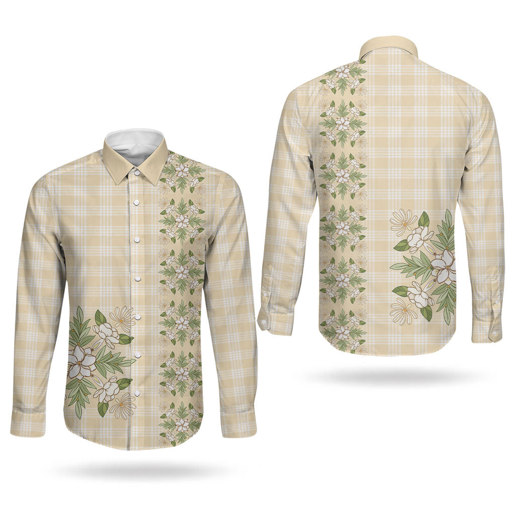 Melemele Ahiahia Hawai'i Palaka Squares Maile Leaf Couples Matching Mermaid Dress and Long Sleeve Button Shirt Flowers Hawaiian Quilt Patterns