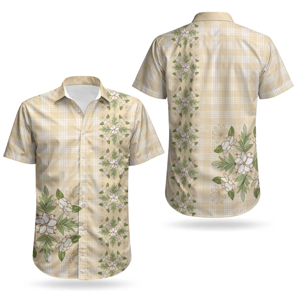 Melemele Ahiahia Hawai'i Palaka Squares Maile Leaf Couples Matching Off The Shoulder Long Sleeve Dress and Hawaiian Shirt Flowers Hawaiian Quilt Patterns
