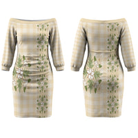 Melemele Ahiahia Hawai'i Palaka Squares Maile Leaf Couples Matching Off The Shoulder Long Sleeve Dress and Hawaiian Shirt Flowers Hawaiian Quilt Patterns