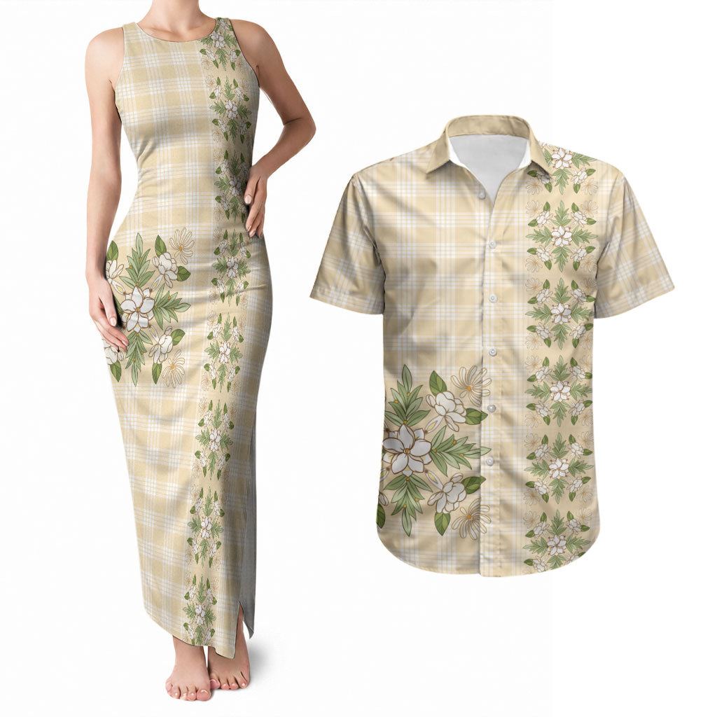 Melemele Ahiahia Hawai'i Palaka Squares Maile Leaf Couples Matching Tank Maxi Dress and Hawaiian Shirt Flowers Hawaiian Quilt Patterns