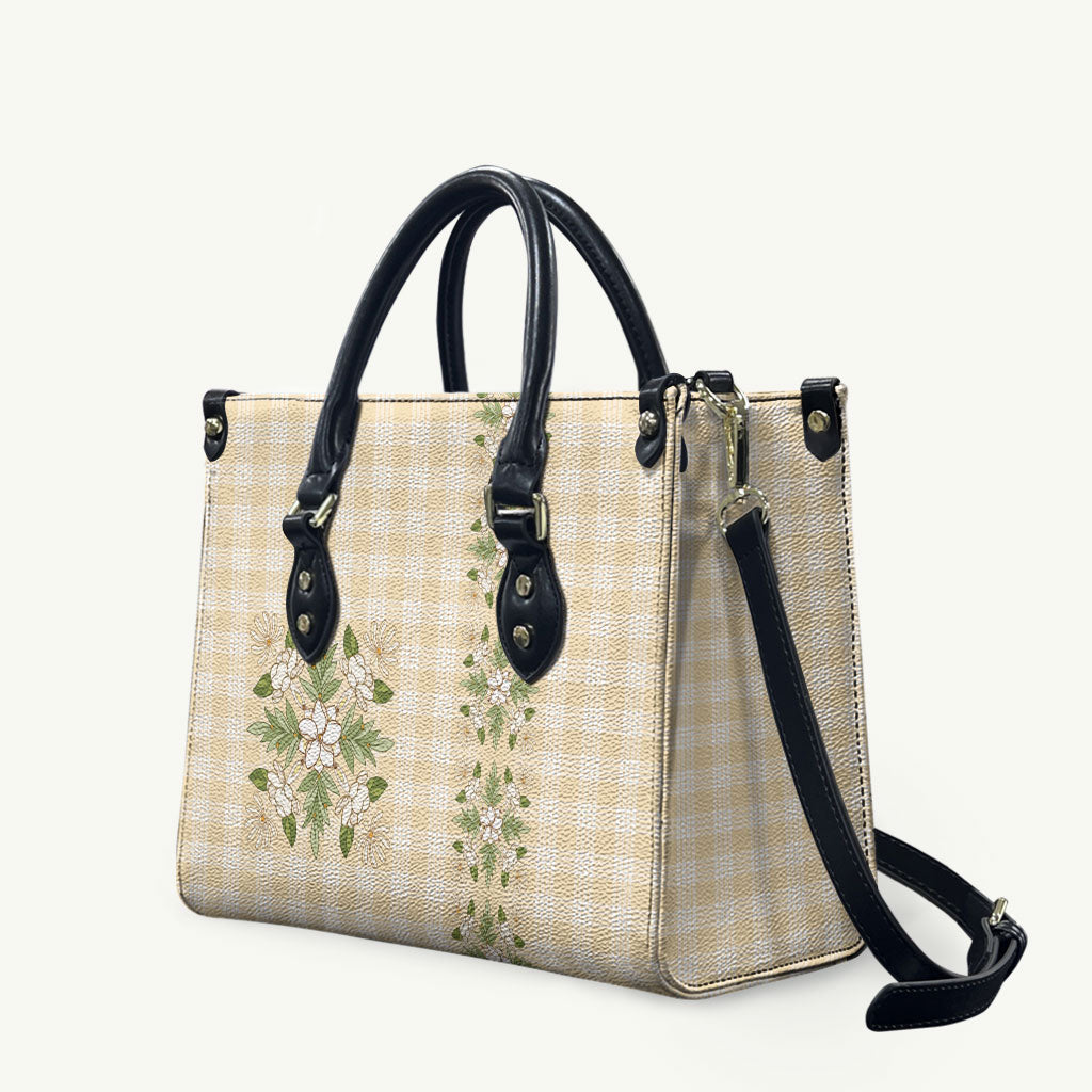 Melemele Ahiahia Hawai'i Palaka Squares Maile Leaf Leather Bag Flowers Hawaiian Quilt Patterns LT9 Pastel Yellow - Polynesian Pride