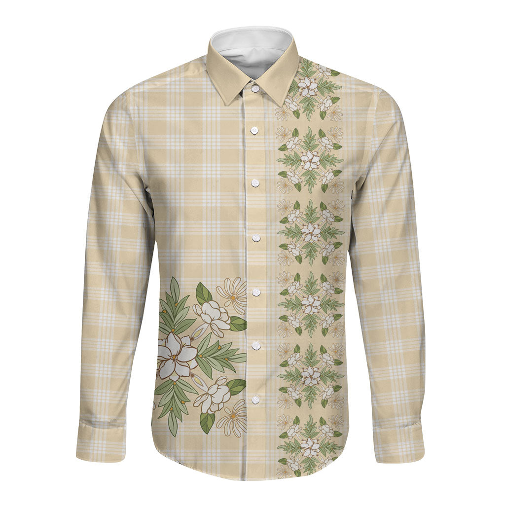 Melemele Ahiahia Hawai'i Palaka Squares Maile Leaf Long Sleeve Button Shirt Flowers Hawaiian Quilt Patterns
